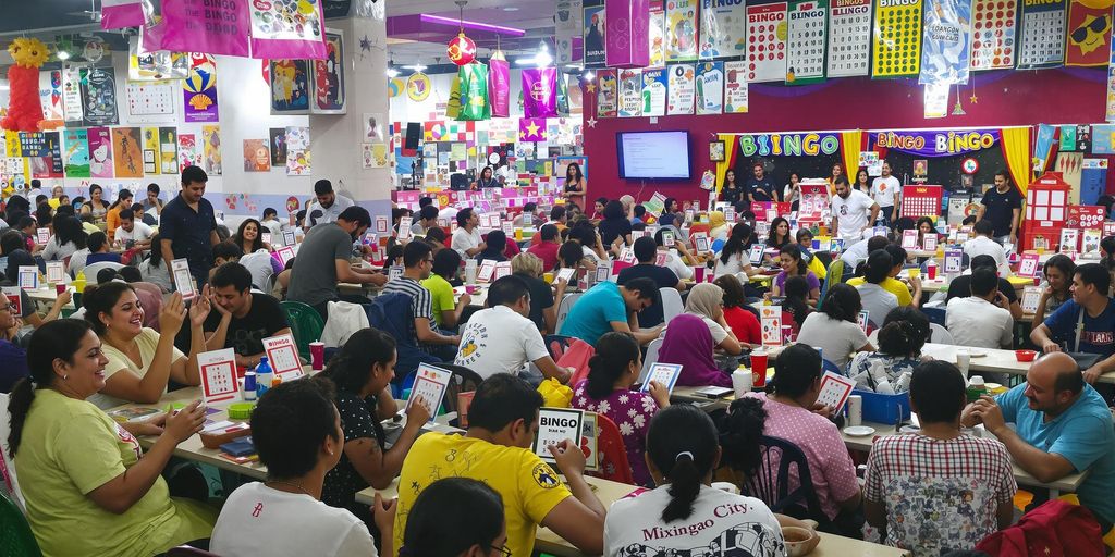 Makulay na bingo hall sa Marantao na masigla.