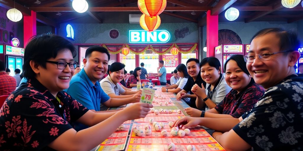 Mga tao na naglalaro ng Bingo Plus sa Bustos.