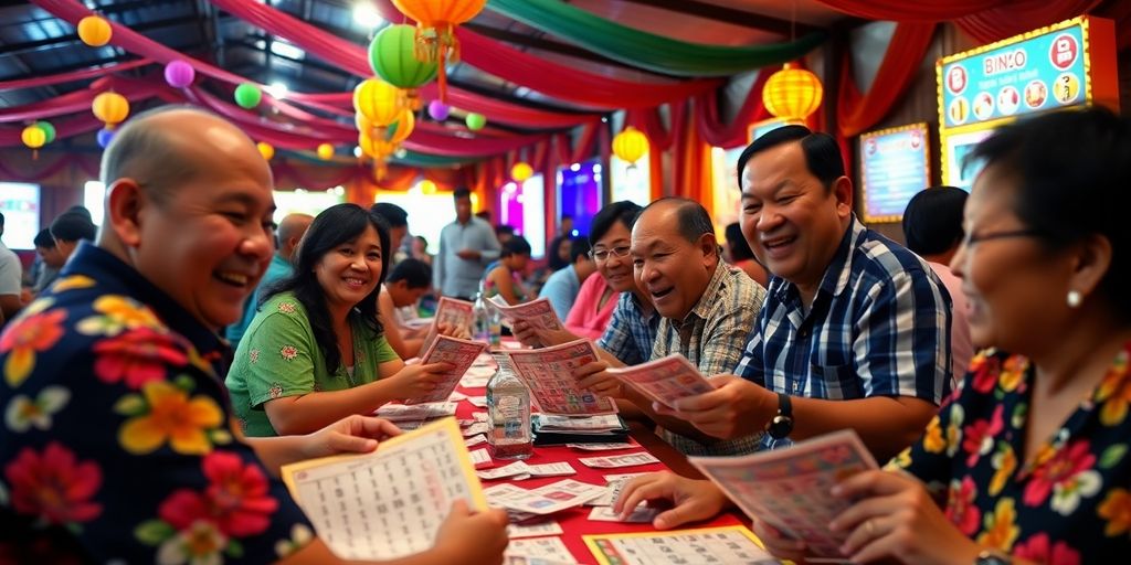 Mga tao na naglalaro ng Bingo Plus sa Magdalena.