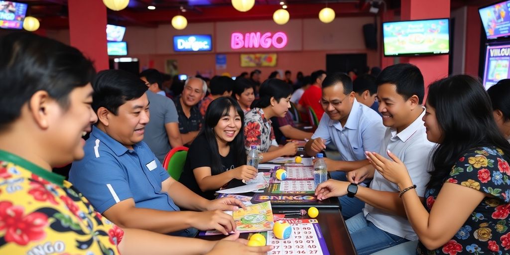Mga tao na naglalaro ng Bingo Plus sa Manolo Fortich.