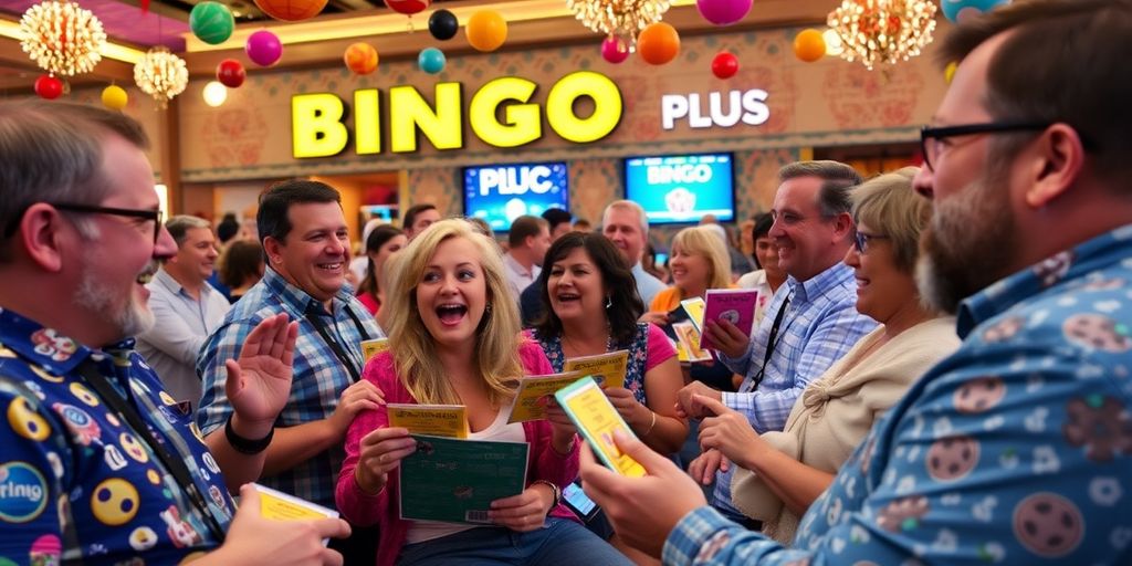 Masayang mga tao na naglalaro ng Bingo Plus.