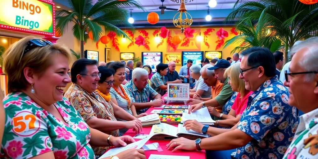 Masayang mga manlalaro sa Bingo sa Samal.