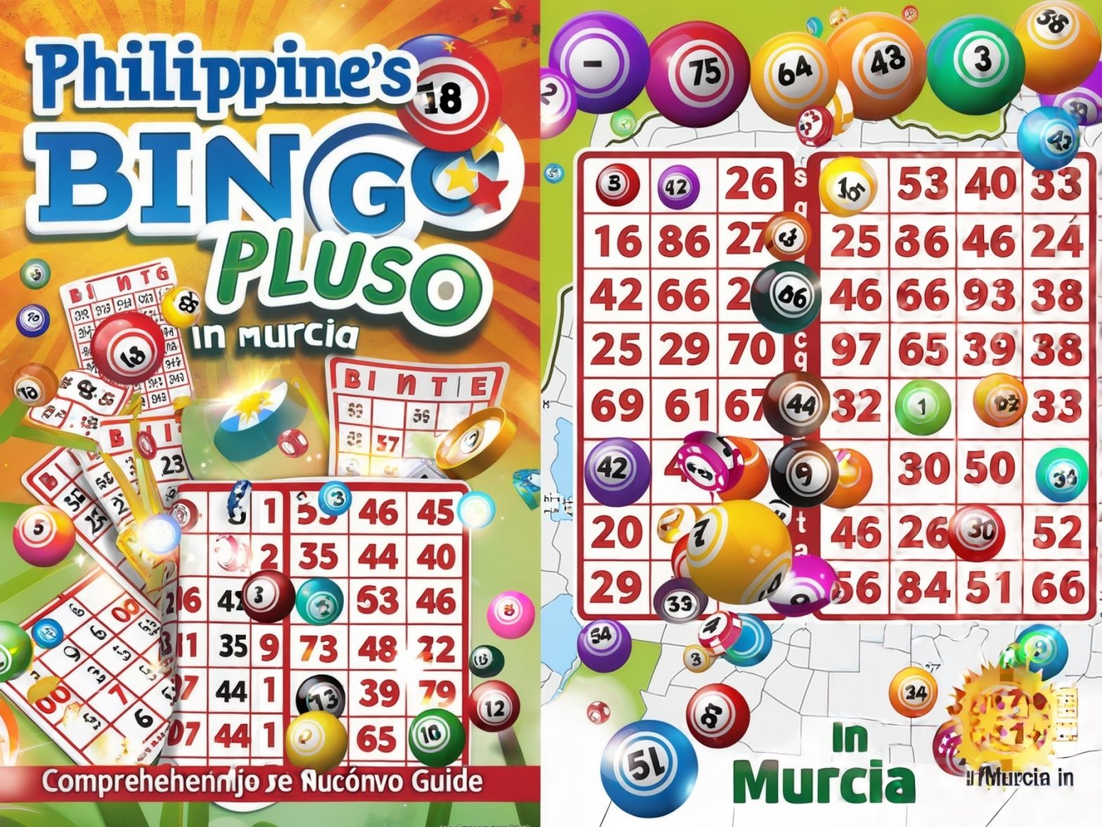 Philippine's Bingo Plus in Murcia poster featuring colorful bingo balls and cards, emphasizing vibrant game play.