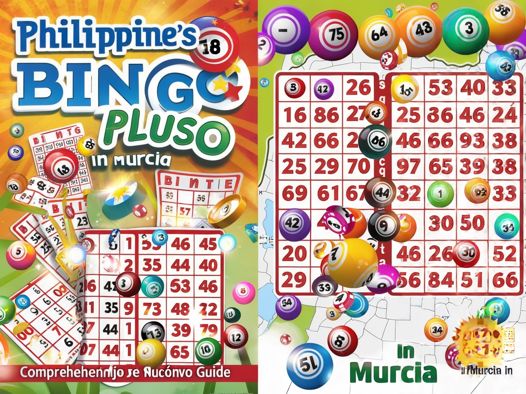 Philippine's Bingo Plus in Murcia poster featuring colorful bingo balls and cards, emphasizing vibrant game play.